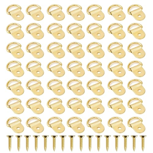 100pc Picture Hangers Kit D-Ring Hooks with Screws Heavy Duty for Hanging - color: Gold