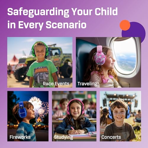 Kids Noise Canceling Headphones - 33 dB (2K Hz) - Ear Protection Earmuffs | Vanderfields' earmuffs protect child's hearing with certified noise-cancellation, soft ear cushions, and adjustable headband - color: Purple