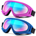 Motorcycle Goggles 2 Pack - ATV Dustproof Dirt Bike Goggles for Ski Racing Riding, Off Road Waterproof Motocross - color: 07.pink + Blue