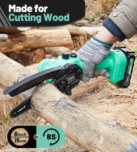 Tietoc Mini Chainsaw 6-Inch with 2 Batteries, Electric Saw Gifts for Women Dad Husband Gardener, Cool Gadgets for Men 2026, Mens Gifts for Birthday Anniversary Christmas for Adults Men Dad - color: Light Green - 2 Batteries
