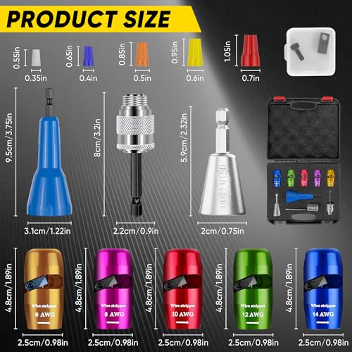 Mriykio Wire Stripper Tool & Wire Twister Tool for Drill, 6-14 AWG, 8-in-1 Electrician Tools Kit, Fits 1/4" Hex Drills, Wire Stripper for Drill with Storage Case, for Electricians & DIY Users