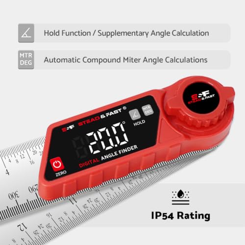 S&F STEAD & FAST Digital Angle Finder with Miter Button, 7 Inch / 200 mm - color: Red