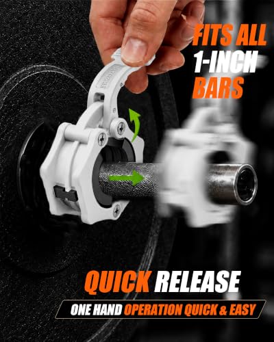 MAXRICH Ultra-Thin 1-Inch Barbell Clamps, Quick Release Weight Clips for 23–30mm Bars, Secure Barbell Collars for Home Gym - color: White
