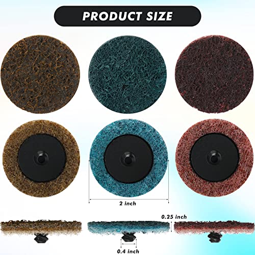 Macarrie 150 Pcs 2 Inch Surface Conditioning Sanding Discs Quick Change Fine Medium Coarse Sanding Pads Die Grinder Accessories for Surface Strip Grind Polish Burr Finish(Aluminum Oxide) - color: yellow,red,blue