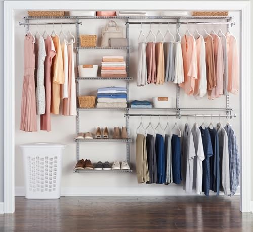 Rubbermaid Configurations Deluxe Custom Closet Kit 4-8 Ft. Adjustable Metal Wire Shelving Titanium Finish Expandable Organization System Hardware Included for Home Closet/Pantry/Laundry/Mudroom - color: Titanium, size: 4-8 Feet