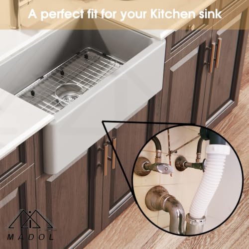 Flexible Extension Pipe, 1-1/2 inch x 15 inch with Adapter for 1 1/4" Inlet Tube with Slip-Joint Nut and Washer for P-Trap Connection used with Kitchen or Bathroom Drain- White Plastic Polypropylene