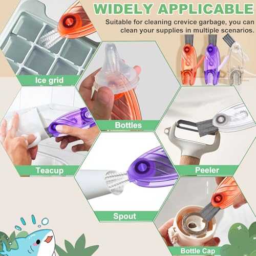 4 in 1 Cup Lid Cleaning Brush, Portable Water Bottle Brush, Multifunctional Cup Lid Cleaner Brush Set for Tight Spaces, Bottle Gaps, Tumblers, Travel Mug Caps(3 PCS) - color: White, Purple, Orange(3 Pcs)