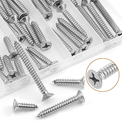 #12 x 3/4" 1" 1-1/4" 1-1/2" 2" Wood Screws Set, HELIFOUNER 54 Pieces Phillips Countersunk Head Self-Tapping Screws Assortment Kit, Phillips Flat Head Wood Screws, 304 Stainless Steel - size: #12