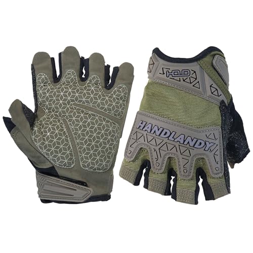 HANDLANDY Tactical Fingerless Impact Gloves for Men, Padded Grip Half Finger Work Gloves, Utility Trucker Driver Gloves (Army Green, Medium (Pack of 1)) - color: Army Green, size: Medium (Pack of 1)