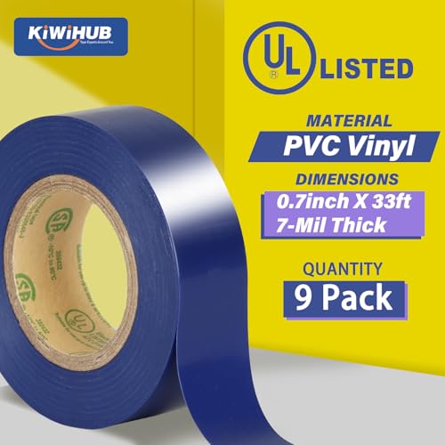 Blue Electrical Tape, UL Approved, 0.7in x 33ft, 9 Pack - color: Blue