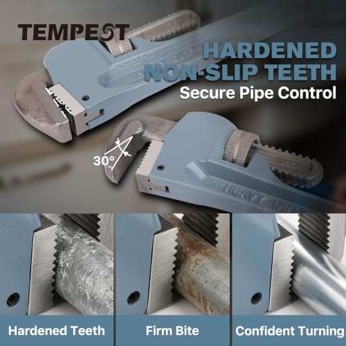 Tempest 3 Piece Pipe Wrench Set - 10", 14", 18" Professional Plumbing Tool Kit with Carbon Steel Jaw & Ductile Cast Iron Handle, Anti-Slip Teeth for Industrial, Automotive, and Home Repair