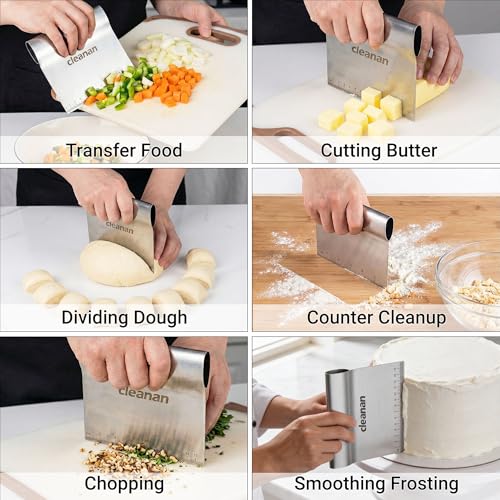 Bench Scraper Kitchen & Dough Scraper Tool - Stainless Steel Multi-Purpose Scraper & Chopper with Laser-Etched Metric Scale - Heavy Duty Pastry Cutter & Griddle Tool for Bread, Pizza & Baking