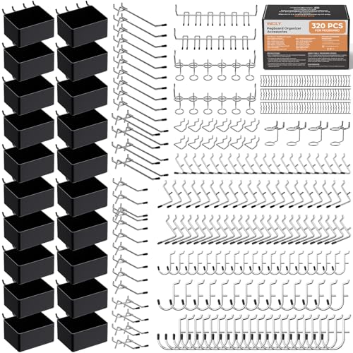 INCLY 320PCS Pegboard Accessories Organizer Kit with Peg Borad Hooks & Bins - size: 320 PCS