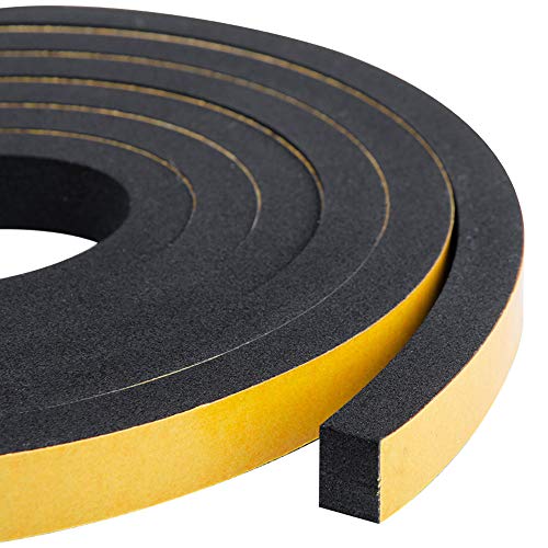 High Density Foam Tape 2-Pack, 1/2 Inch Wide X 3/8 Inch Thick, Self-Adhesive Neoprene Weather Stripping for Insulation (13 Feet Total, 6.5 Feet/Roll) - size: 1/2in * 3/8in * 13FT