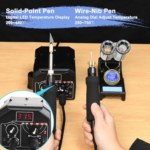 2-in-1 Wood Burning Kit, 88-in-1 Pyrography Wood Burner with 51 Solid Tips, 20 Wire Nibs, Letter & Number Stencils, Unfinished Wood Pieces, Pen Holder, Ideal for Pyrography, DIY Crafts & Gifts