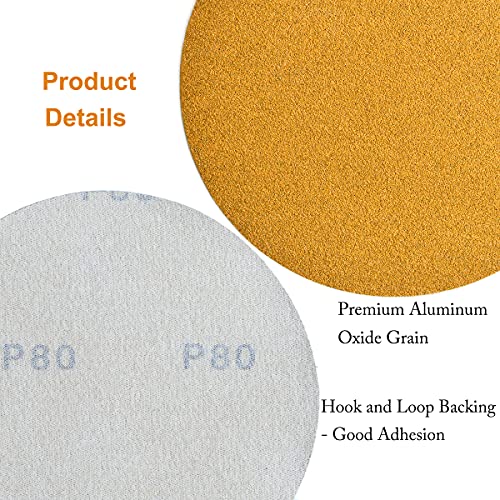 6-Inch No-Hole Hook and Loop Gold Sanding Discs 80-Grit, 100-Pack - size: 80 Grit