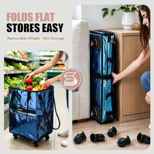PASMAN Reusable Foldable Rolling Grocery Bag on 5 Wheels,Large, Silver - color: Silver, size: Large
