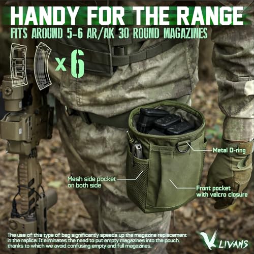 LIVANS Tactical Molle Dump Pouch, Magazine Drop Pouch Drastring Ammo Bag - color: Army Green