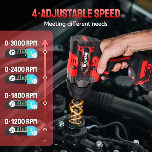 Cordless Impact Wrench 1/2 Inch, 1500 N.m/1106ft-lbs Brushless Impact Gun - color: Red With Battery