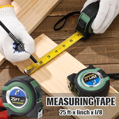 Youyole 10 Pack Tape Measure with Fractions 1/8 Steel Measuring Tape Retractable Easy Read Measurement Ruler Steel Power Blade (25 ft X 1 in,Green) - color: Green