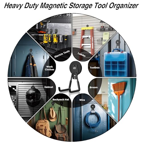 Heavy Duty Storage Magnetic Utility Hooks Large Garage Strong Extra Magnet Hooks Hanger with Anti-Slip Coating Heavy Duty Magnetic Hooks for Hanging Power Dril Garage Garden Tools 2 Pack Black - color: 2.6in Magnet-2 Pack-Black
