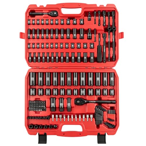 LLNDEI 1/4 & 3/8" Drive Impact Socket Set 186Pcs SAE/Metric - size: 186-Piece 1/4" & 3/8" Drive Socket Set