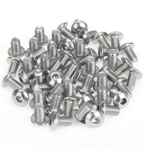 55 Pieces M5 x 6mm Button Head Socket Cap Screws, Thread Pitch 0.8mm, Sutemribor M5 Screws, 304 Stainless Steel, Fully Threaded, Silver - size: M5 x 6mm, style: Button Head