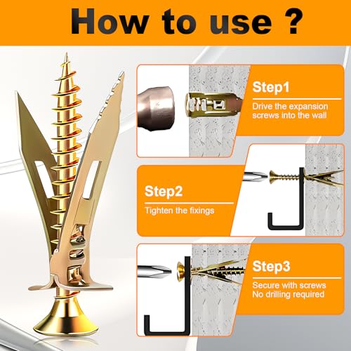 50 Set Self Drilling Drywall Anchors and Screws,Dry Wall Anchors Heavy Duty,Screws and Anchors Repair Tools for Wet and Drywall Fixing Picture,Furniture,Flags,Outdoor Decor-1.18inch