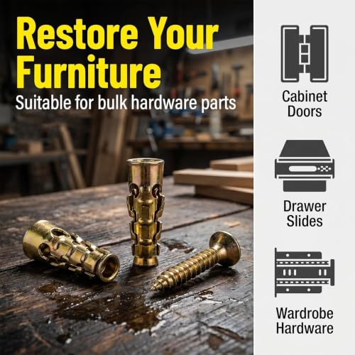 50 Pack 6×14mm Short Expansion Screw Set, Cabinet Hinge Repair Stripped Thread Restoration, Suitable for Tile Stone Wood and More