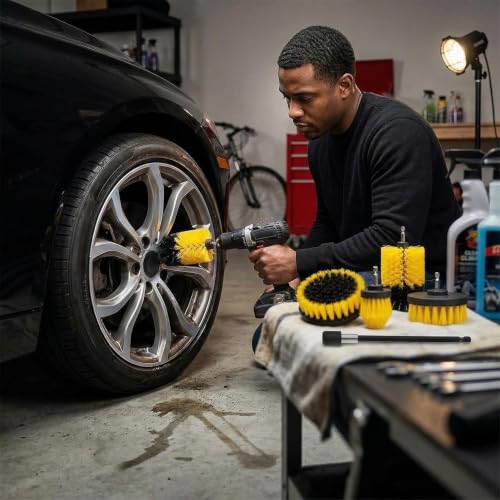 7-Piece Scrubber Brush Kit with Extension Rod, Nylon Bristle for Drill