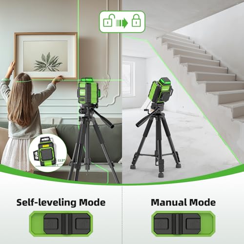 Huepar Laser Level 360 Self Leveling, Rechargeable Green Laser 3x360° Cross Line Lazer Leveler 3D Level Laser Tool for Construction and Picture Hanging, Strong Magnetic Bracket&Hard Carry Case -HM03CG