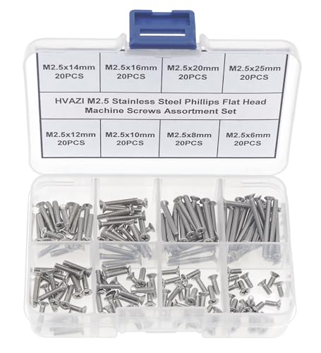 160PCS Metric M2.5 304 Stainless Steel Phillips Flat Head Screw Kit - size: M2.5