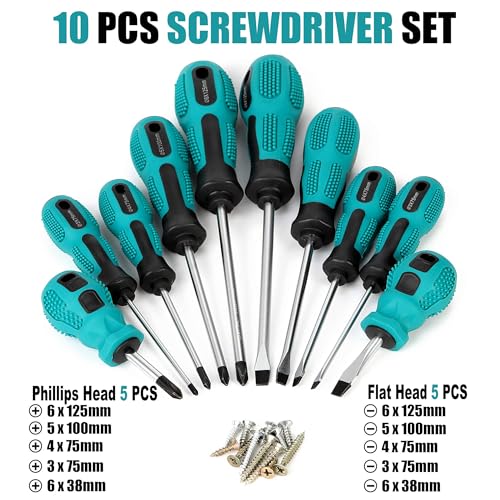 Magnetic Screwdriver Set 10 PCS,5 Phillips and 5 Flat Head Precision Screwdriver,Professional Cushion Grip and Non-Slip for Repair Home Improvement Craft,Green - color: 10pc-green