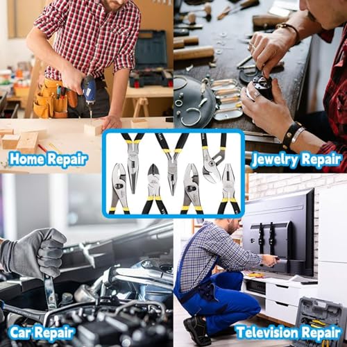 Vivicreate 7 Piece Pliers Set Heavy Duty Hand Tool Set with 8 Inch Groove Joint 8 Inch and 6 Inch Slip Joint 7 Inch Linesman 6 Inch Diagonal and Long Nose Pliers for Home Garage DIY Repair