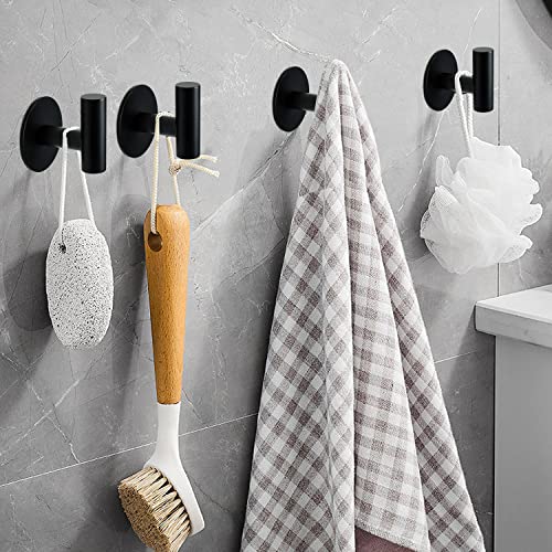 Vuzvuv Matte Black Self Adhesive Stainless Steel Towel Hook (4-Pack) | SUS304, Self-Adhesive, Heavy Duty, Waterproof, Coat Robe Clothes Wall Hook Holder for Bathroom Kitchen Office Hotel Pool - color: Black-4 Pcs