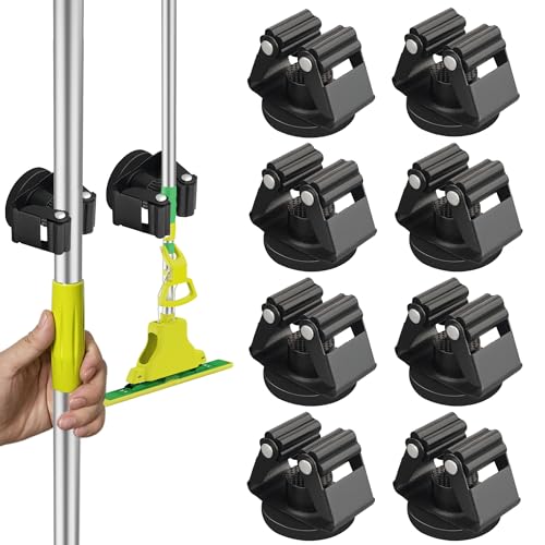 ULIBERMAGNET Magnetic Mop Broom Holder,Heavy Duty Movable Magnetic Broom Holder Rack,Anti-slip Wall Mounted Utility Storage Mop Shovel Hanger for Garage, Kitchen, Laundry, Garden(8 Pack/Black) - style: 12LB 8PCS Magnetic Mop Holder