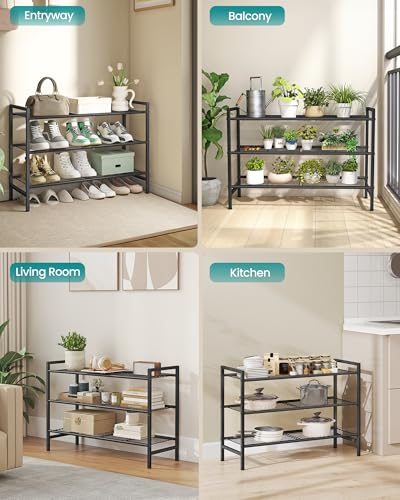SONGMICS 3-Tier Metal Shoe Rack, Vertical Shelf, Holds up to 16 Pairs - color: Black, size: 3 Tiers (11"D x 26.8"W)