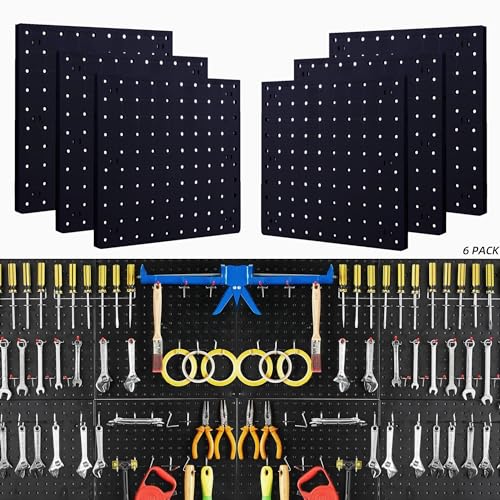 Peg Board, 6Pcs Pegboard Wall Organizer Panels Black Pegboard Wall Mount, ABS Pegboard for Home, Craft Room, Garage, Kitchen, Workshop, Tool Organization, 10 * 10in Peg Boards. (No Hooks and Bins). - size: Black Peg Board- 6Pcs