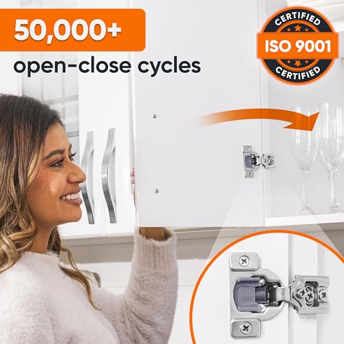 Decobasics 50 Pack Soft Close Cabinet Hinges – 7/16" Overlay for Kitchen Cabinet Doors, Face Frame Concealed Hidden Hinges – Stainless Steel, Self-Closing with 3-Way Adjustment & Slow Close Damper - size: 7/16 Inch
