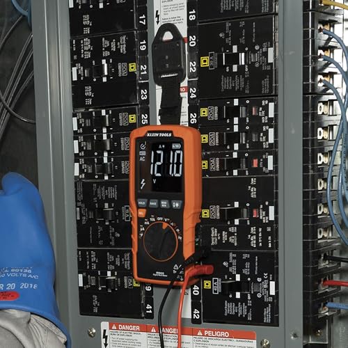 Klein Tools MM450 Slim Digital Multimeter, Reverse Contrast Display with Lead Alert, Auto-Ranging TRMS, 600V AC/DC Voltage, Current, Resistance, Temp, Frequency, Continuity - size: Slim Meter