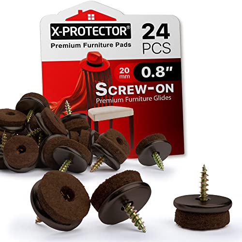 Screw-On Felt Furniture Pads X-Protector 24 PCS - 0.8” Premium Chair Glides - size: 0.8"