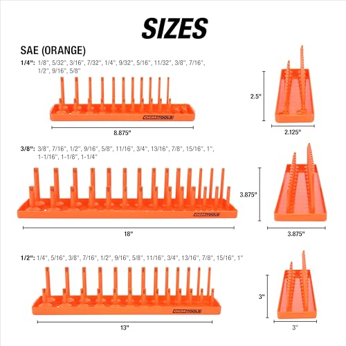 OEMTOOLS 22418 6-Pc SAE & Metric Socket Tray Set for Sizes 1/4", 3/8”, 1/2" - color: Orange/Black