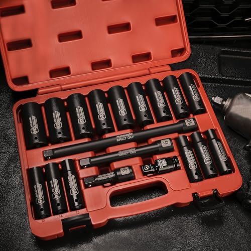 EPAuto 1/2-Inch Drive Metric Deep Impact Socket Set, 10-24 Nm - color: Orange/Black