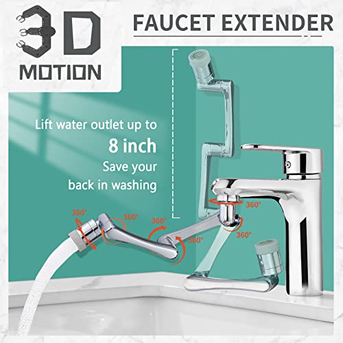 CECEFIN 1080°Rotating Faucet Extender Double Extension - Swivel Long Arm Robotic Faucet Aerator for Bathroom Kitchen Sink, Universal Spout Spray Attachment 2-Mode Outlet Face/Hair/Toddlers Hands Wash - color: E- Silver4- Long Arm Aerator