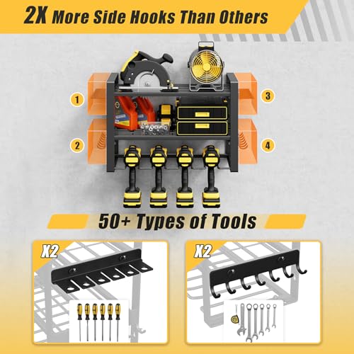 Power Tool Organizer Wall Mount, 150LBS Capacity, 3 Tier, 4 Drill Holders - size: 16.5" Width 3-Tier