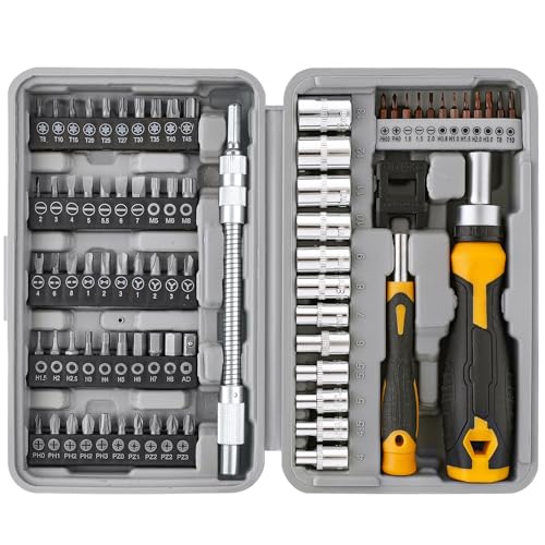 Hi-Spec Multi Screwdriver Bit Set and 1/4 Inch Socket Set with Handles | 78pc, faster bit changes, labeled storage, cleaner drilling and driving, portable case, workshop-ready layout, quick setup - size: 78pc