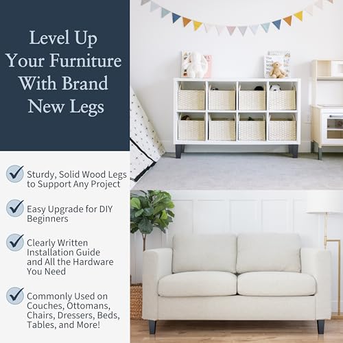 Airy Abode Premium Black Square Furniture Legs (Full Install Kit) - Pick Your Size and Color - color: Black, size: 3 Inches
