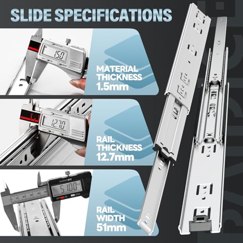 1 Pair Heavy Duty Drawer Slides 12 14 16 18 20 22 24 26 28 30 32 34 36 38 40 Inch 150 lb Load Capacity Side Mount Full Extension Ball Bearing Rail Runner（Without Lock,34 inch） - color: No Lock, size: 34 Inch