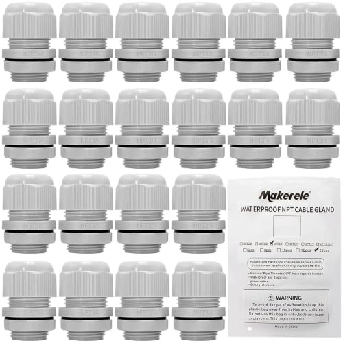 MAKERELE Nylon Waterproof Cable Gland Strain Relief IP68 Plastic Grey Cable Gland Joints with Gaskets - color: Grey, size: 3/4" 20pcs BAG