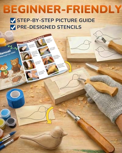 Wood Carving Whittling Kit for Kids: Round-Tip Knife Set with Storage Bag